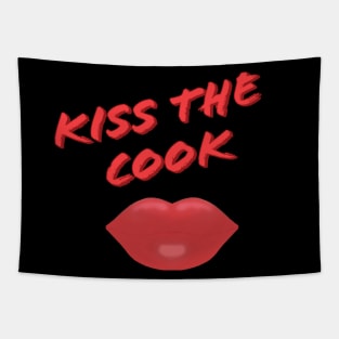 Kiss The Cook Red Lips (Black Background) Tapestry