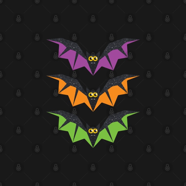 3 Funny Halloween Bats on Black by VicEllisArt