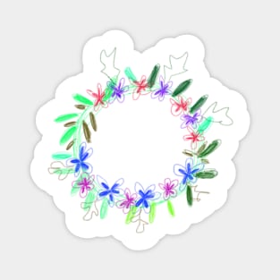 Pink red green floral leaf wreath watercolor Magnet