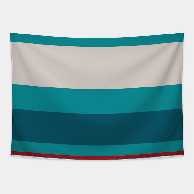 A single association of Rouge, Pastel Pink, Pastel Gray, Dark Cyan and Petrol stripes. Tapestry by Sociable Stripes