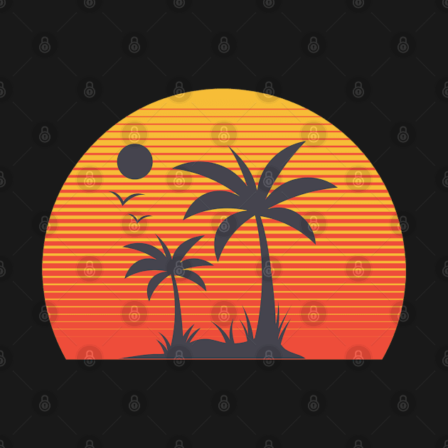 Retro Vintage Sunset With Palm Trees At The Beach by ChristianShirtsStudios