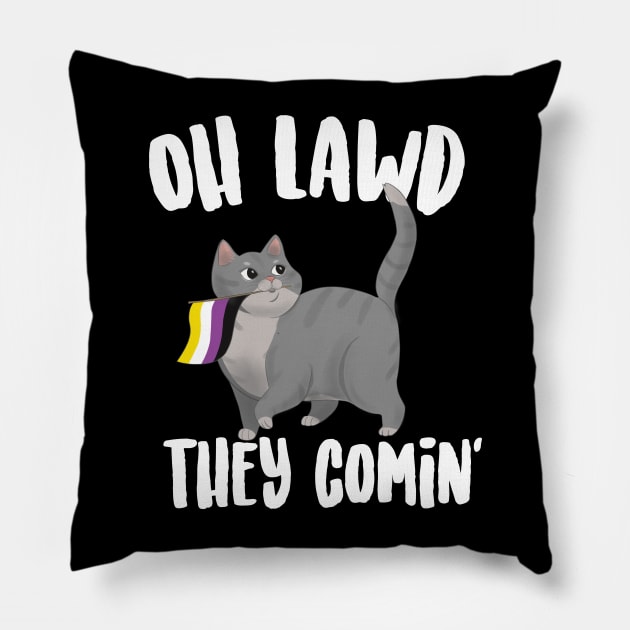 Oh Lawd They Comin' Non Binary Cat Pillow by Eugenex