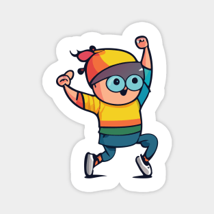 t-shirt design featuring a funny cartoon character doing a popular dance move, vibrant colors, and bold lines Magnet