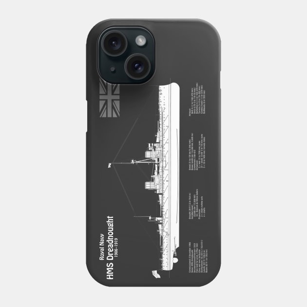 HMS Dreadnought ship plans - PBD Phone Case by SPJE Illustration Photography