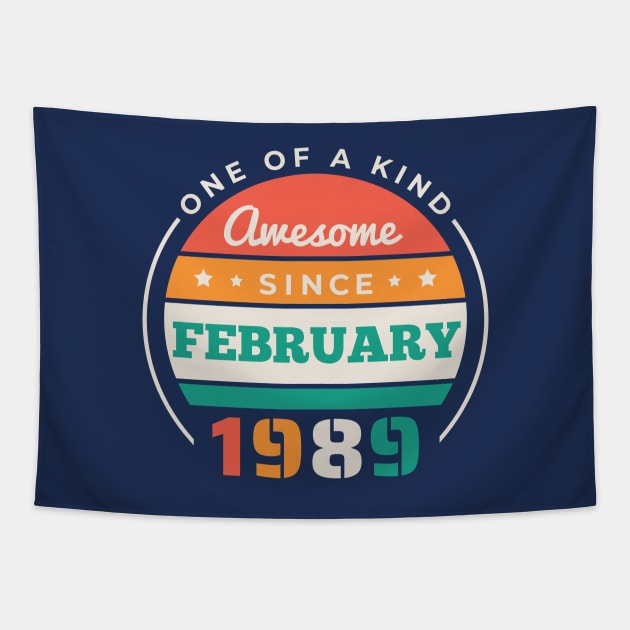 Retro Awesome Since February 1989 Birthday Vintage Bday 1989 Tapestry by Now Boarding