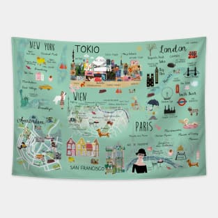 World City Map Tapestry