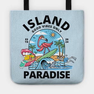 Island Paradise Flamingo Surfing Beach Tote