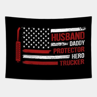 Husband Daddy Protector Hero Trucker 4th Of July Tapestry