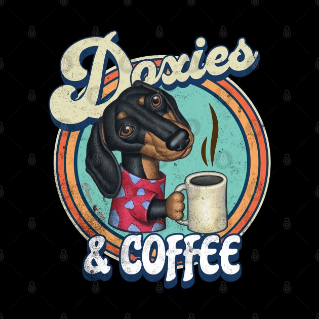 funny cute shirt for Doxies and Coffee drinkers with dachshunds by Danny Gordon Art