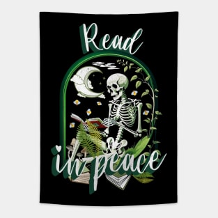 Cute Skeleton Reading Books Book Lover a Funny Reading Puns Tapestry