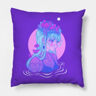 Overgrown Cemetery Drawtober Anime Girl Pillow