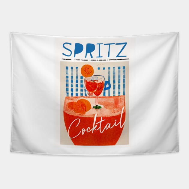 Retro Spritz Cocktail Poster Summer Picnic Homebar, Kitchen Bar Prints, Vintage Drinks, Recipe, Wall Art Tapestry by BetterManufaktur