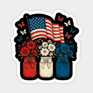 Patriotic Floral Mason Jars 4th of July Magnet