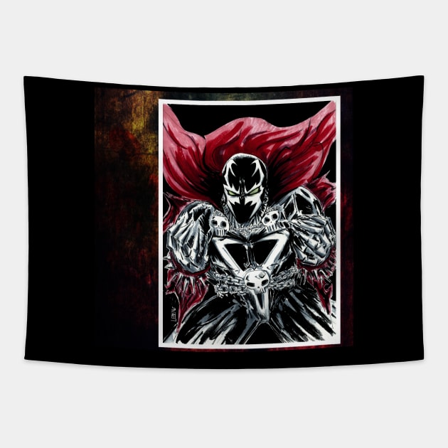 spawn from the dark comics in hell Tapestry by jorge_lebeau