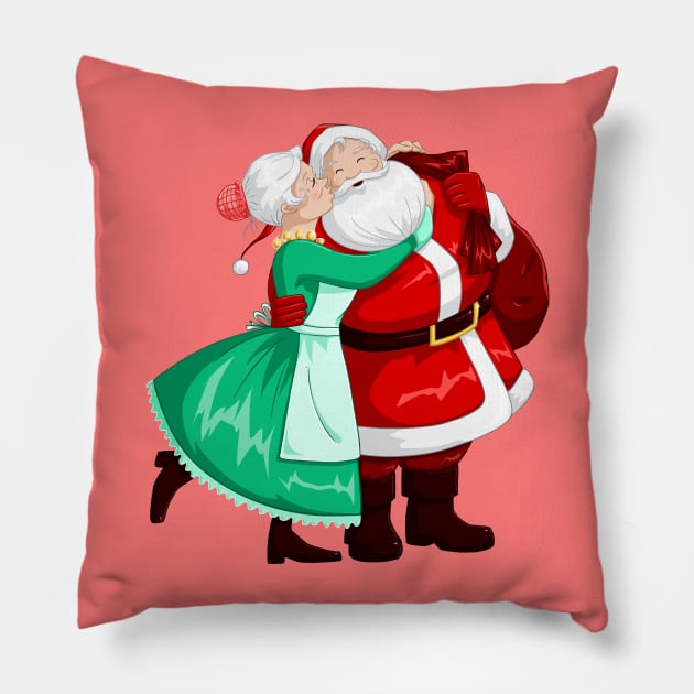 Mrs Claus Kisses Santa On Cheek And Hugs Pillow by LironPeer