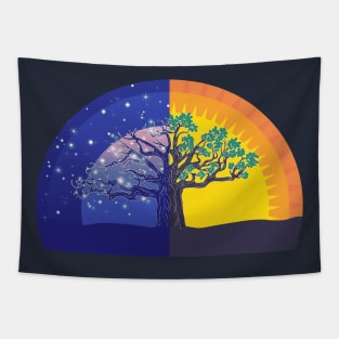 Day and night tree of life Tapestry