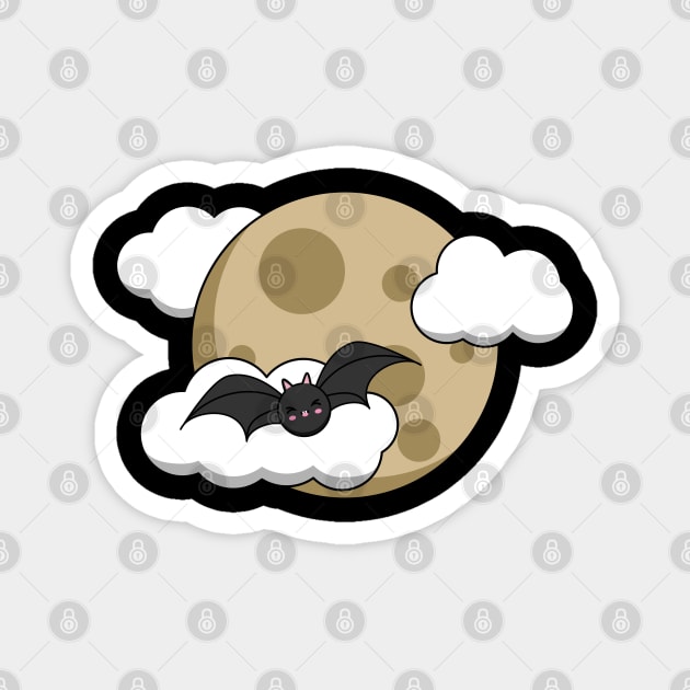 Kawaii Happy Bat Flying on Full Moon Magnet by BirdAtWork