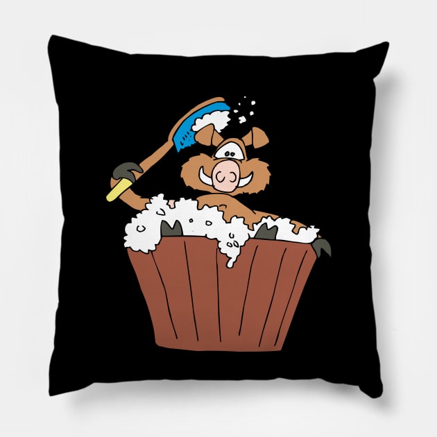 wild boar bathing Pillow by drawn freehand