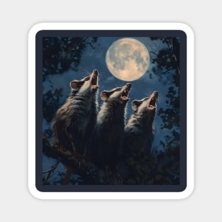 Funny Three Opposum Moon Howling At The Moon Pet Possum Magnet