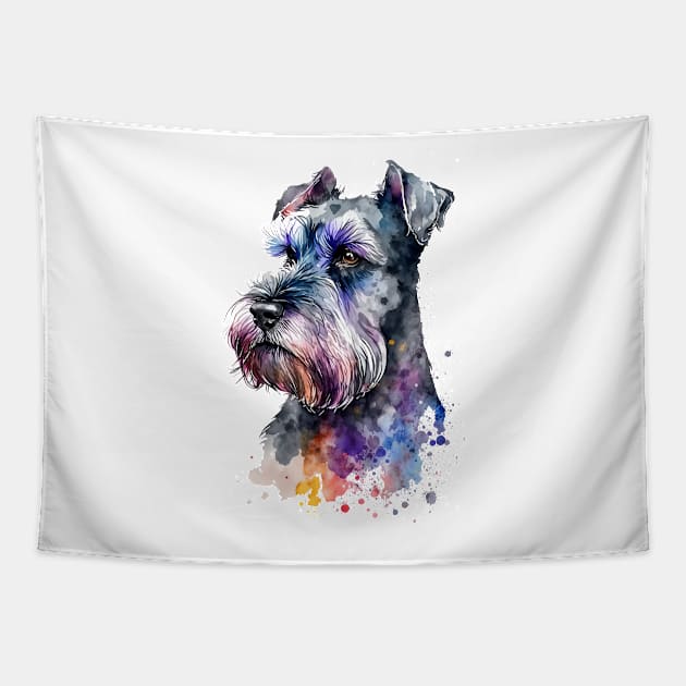 Rainbow Schnauzer Watercolor Art Tapestry by doglovershirts