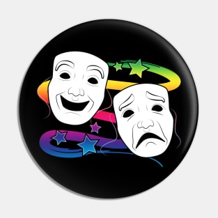 Comedy and Tragedy Drama Masks with Rainbow Stars Pin