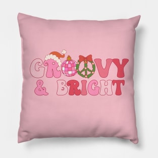 Groovy and bright pink Christmas Retro disco ball Pillow