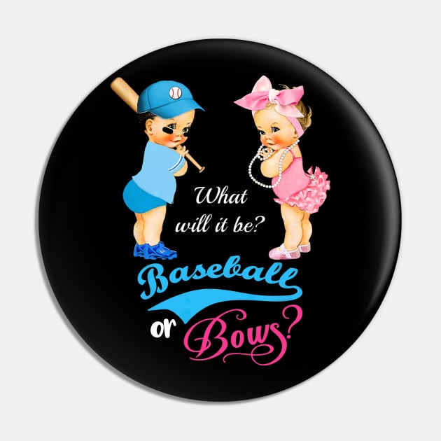 Cute Baseball or Bows Gender Reveal Pin by Vigo