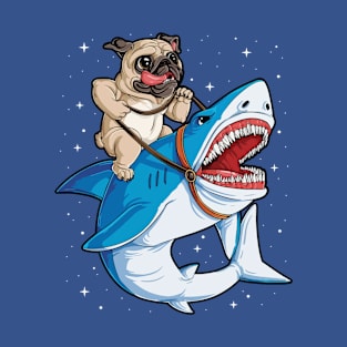 baby pug riding shark T-Shirt