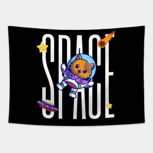 Astronaut Cat Wandering In Space Tapestry