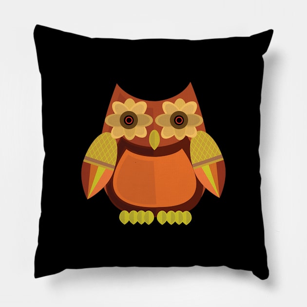 Harvest Owl - Red Orange Pillow by adamzworld