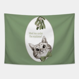 Meet Me Under The Mistletoe Sneaky Cat Tapestry