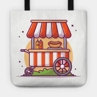 Hotdog Stand Fast Food Street Shop with Hot Dog, Sauce and Mustard Cartoon Vector Icon Illustration Tote