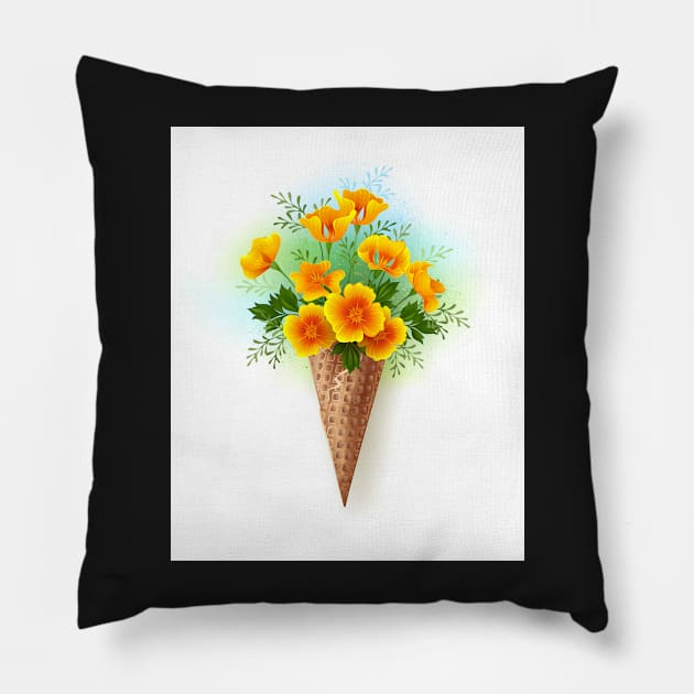 Waffle Cone with California Poppy Pillow by Blackmoon9