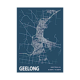 Geelong Blueprint Street Map, Geelong Colour Map Prints T-Shirt