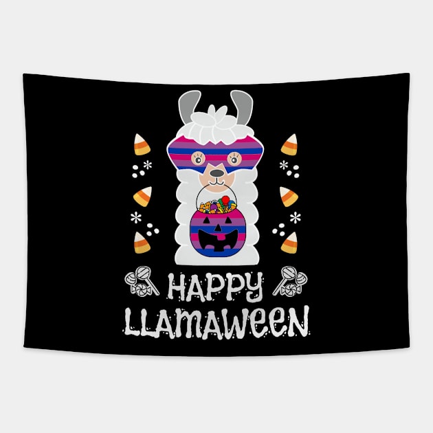 LGBTQ Fall Halloween Bisexual Pride Cute Llama Happy Llamaween Tapestry by egcreations