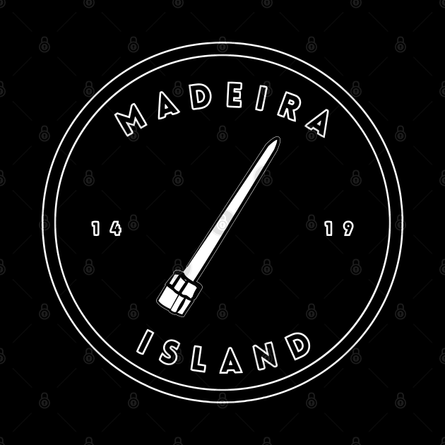 Madeira Island 1419 logo with the traditional stick to stir Poncha in black & white by Donaby