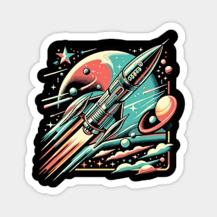 Retro Cosmic Adventure: Vintage Space Odyssey Magnet