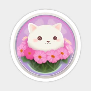 Kitten in a vase of pink flowers Magnet