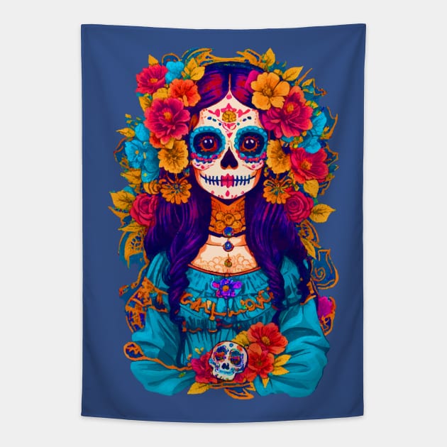 Sugar Skull Halloween Tapestry by CatCoconut-Art