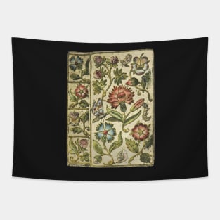 Vintage Floral Embroidered Book Page Tapestry