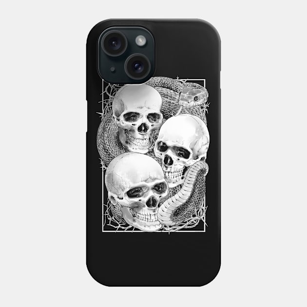 Snake And Three Skulls T-Shirt Phone Case by CHAKICHAKI