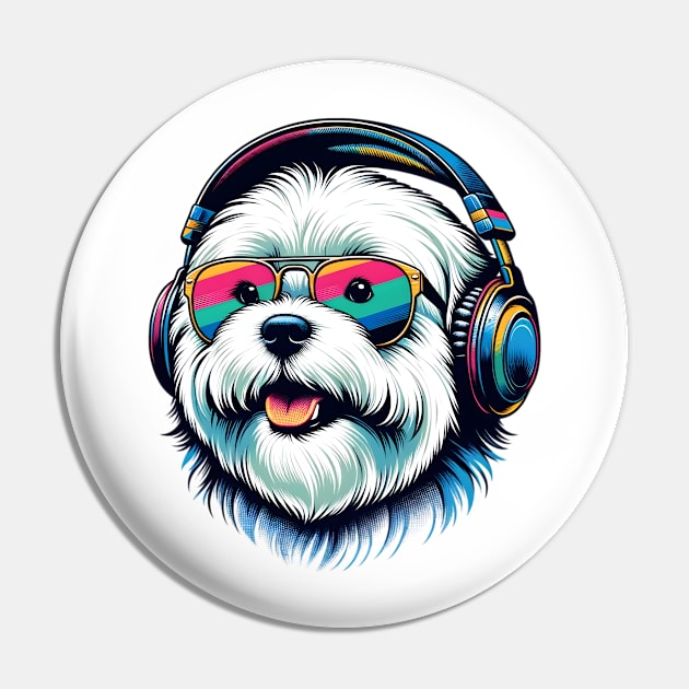 Coton de Tulear Smiling DJ with Headphones and Sunglasses Pin by ArtRUs