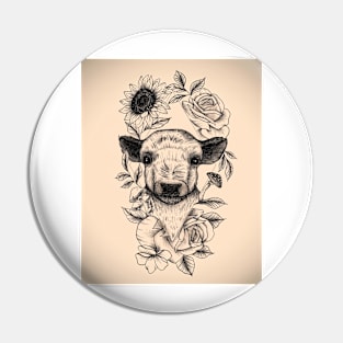 Floral Baby Cow Design Pin