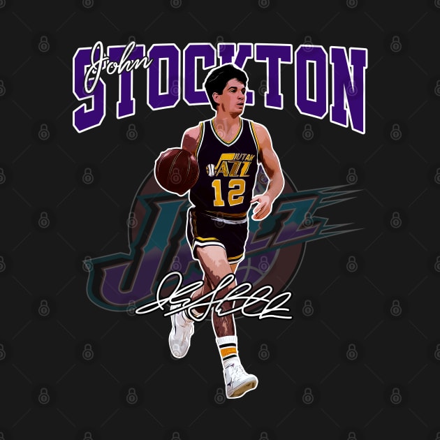 John Stockton Utah Basketball Legend Signature Vintage Retro 80s 90s Bootleg Rap Style by CarDE