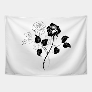 Two Roses ( Black and White ) Tapestry