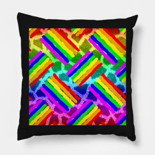 Rainbow Leapord & Rainbow Rought Stripes Thatched Pillow