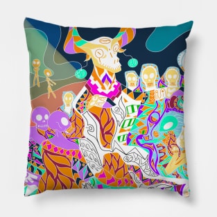 the goat and the coven in mexican alien pattern ecopop Pillow