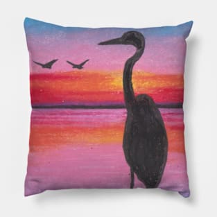 Egret in Beatiful Sunset Pillow