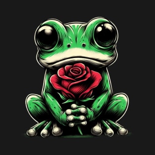 Cute Frog Holding Red Rose T-Shirt