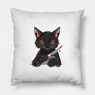 Bloody Knife in the Paw of a Black Cat Pillow